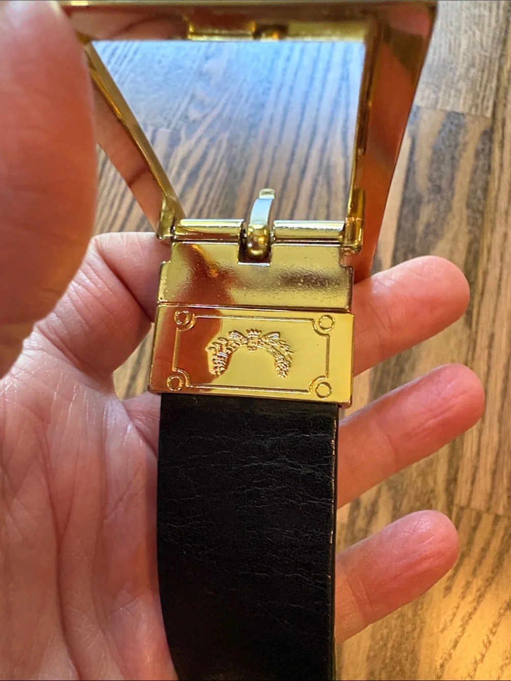 Antonio Melani black and brown reversible belt with gold tone buckle